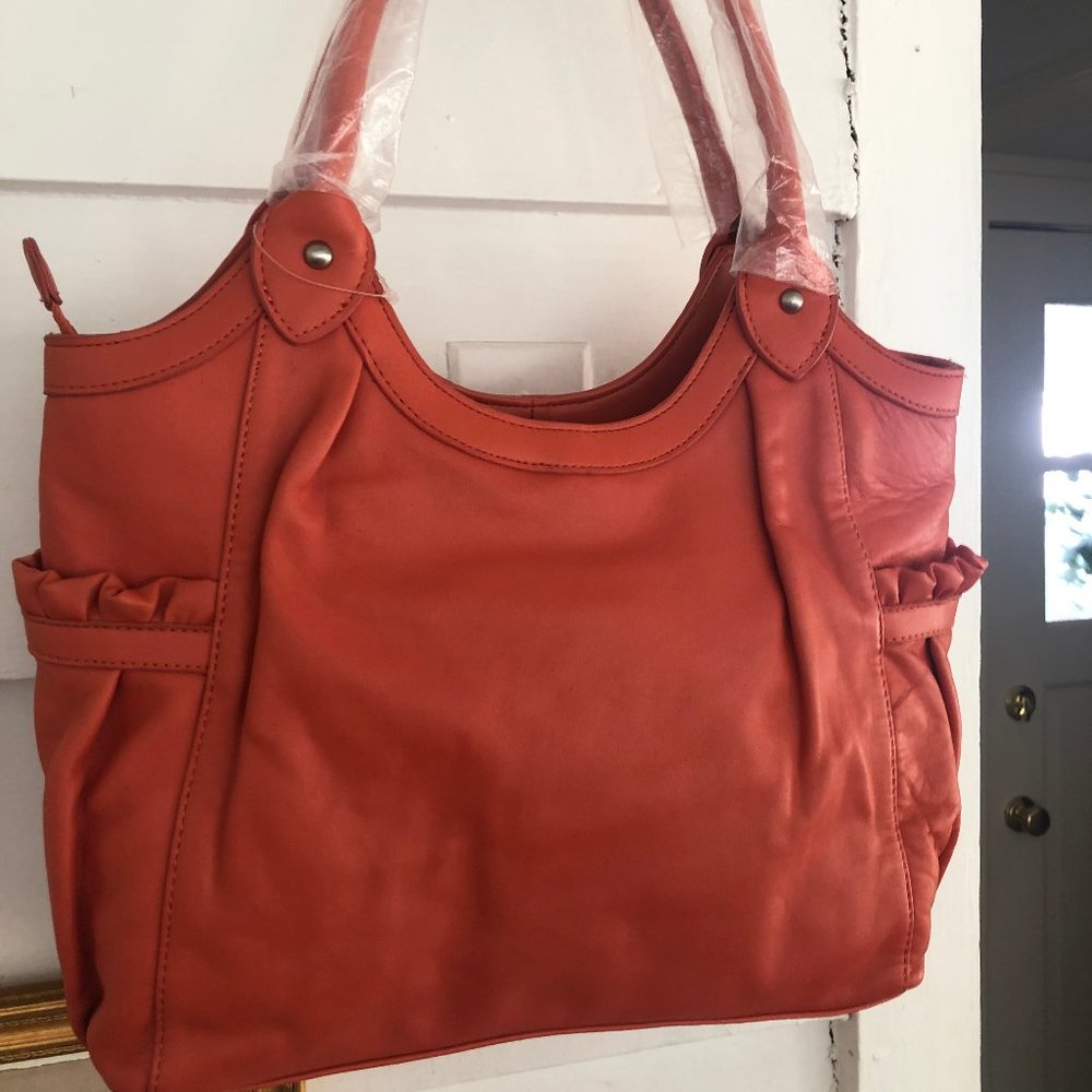 Coldwater Creek Leather Handbag, Orange NEW